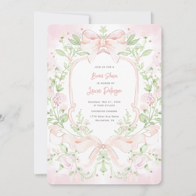 Söt Vapensköld med  Rosa Bows-Möhippa Inbjudningar (Framsida)