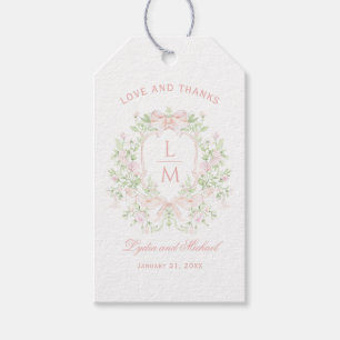 Söt Vapensköld med Rosa Bows Monogram Bröllop Presentetikett