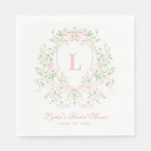 Söt Vapensköld med Rosa Bows   Monogram-Möhippa Pappersservett