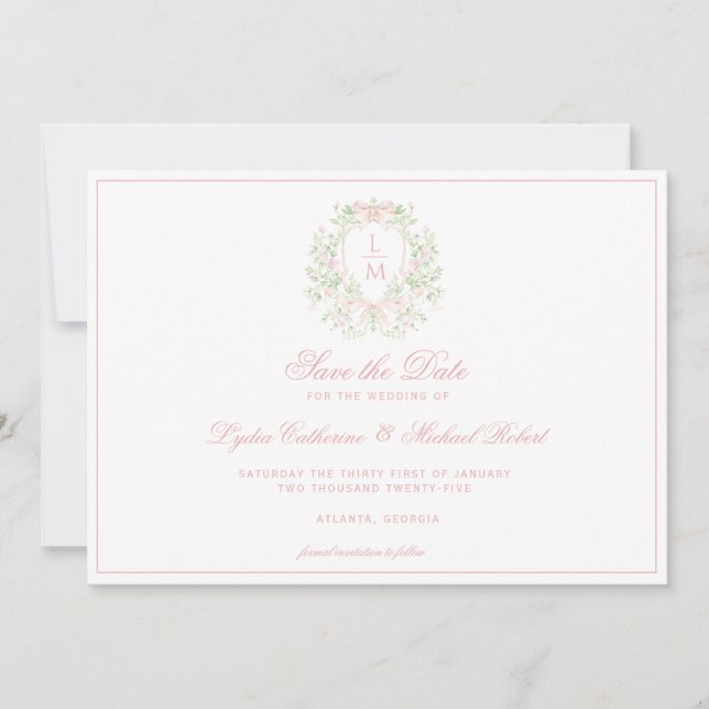 Söt Vapensköld med Rosa Bows Spara Datumet (Framsida)