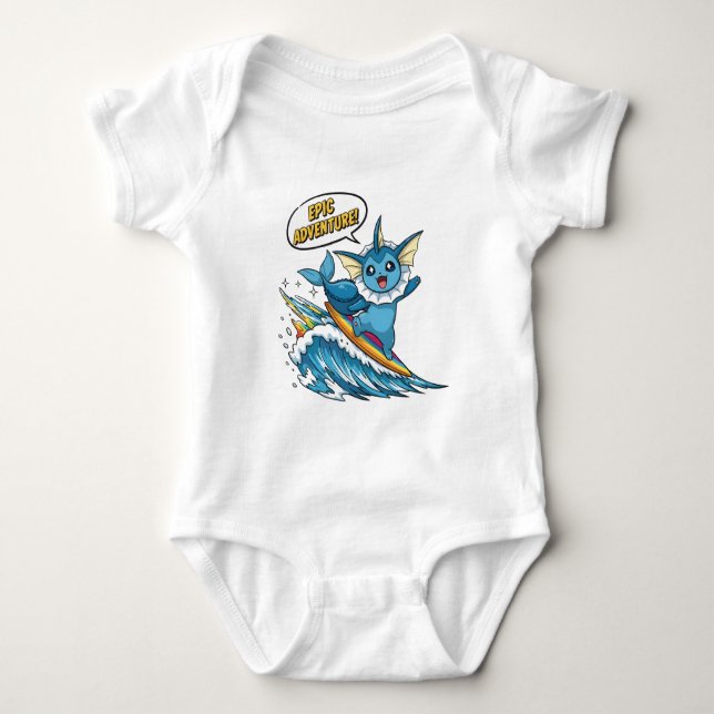 Söt Vaporeon som surfar - Eevee Evolution Vattenty T Shirt (Framsida)