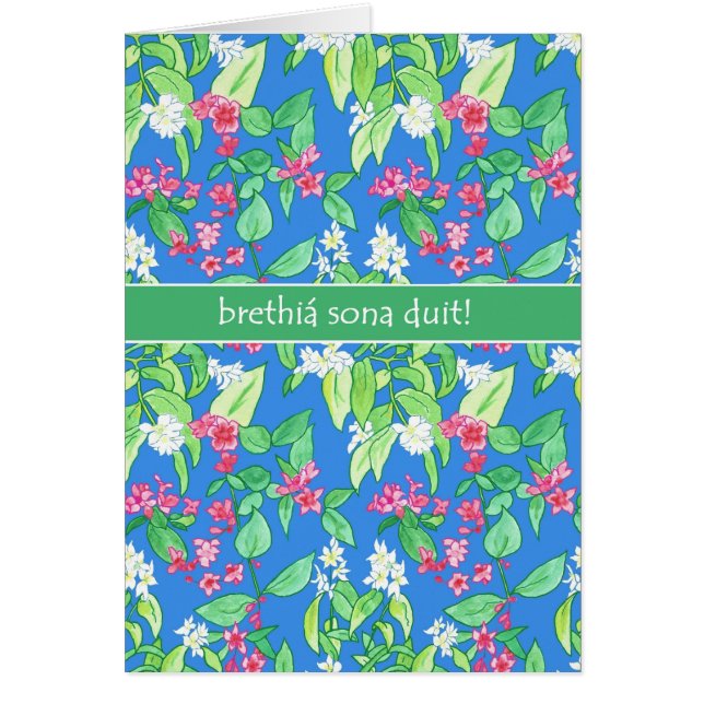 Söt Vår Blommar Irish Gaelic Birthday Hälsningskort (Framsidan)