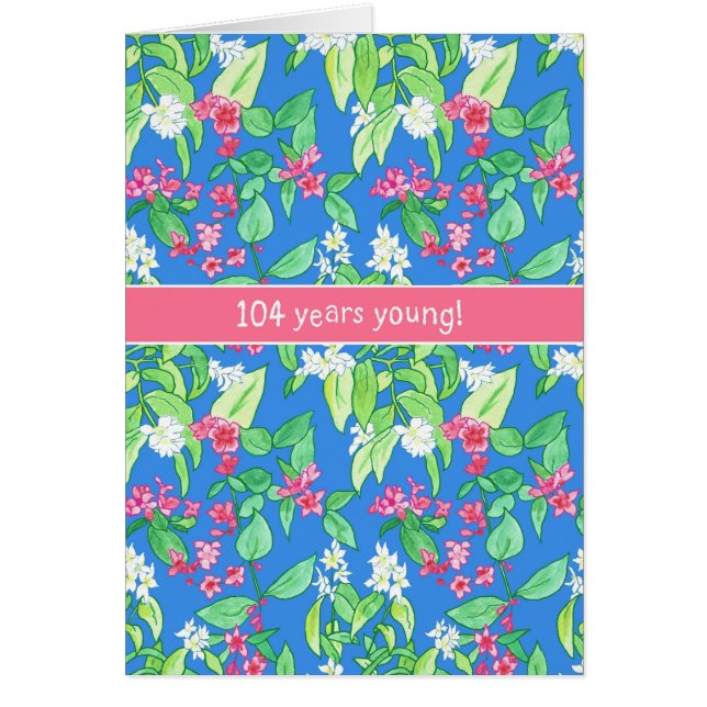 Söt Vår Blommar på Blue 104th Birthday Hälsningskort (Framsidan)