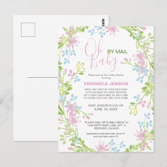 Söt Vår Blommigt Baby Shower by Mail Vykort (Fram/baksida)