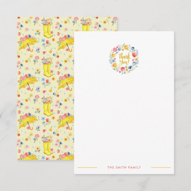 Söt Vår Blommigt Baby Shower - tackkort - Tack Kort (Fram/baksida)