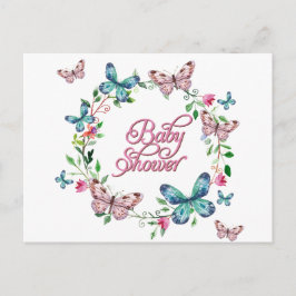 SÖT VÅR BLOMMIGT BUTTERFLY WREATH BABY SHOWER INBJUDAN VYKORT