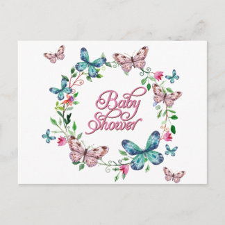 SÖT VÅR BLOMMIGT BUTTERFLY WREATH BABY SHOWER INBJUDAN VYKORT