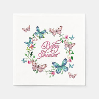 SÖT VÅR BLOMMIGT BUTTERFLY WREATH BABY SHOWER PAPPERSSERVETT