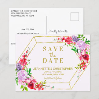 Söt Vår Blommigt Guld Geometric Save Date Meddelande Vykort