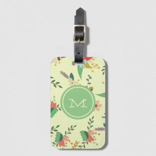 Söt Vår Blommigt Mint Monogram Bagagebricka