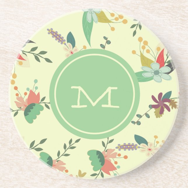 Söt Vår Blommigt Mint Monogram Underlägg (Framsidan)