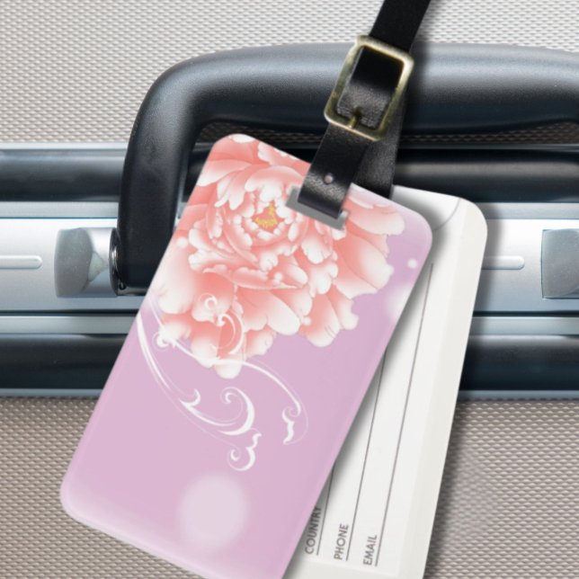söt vår blommigt rosa peony bagagebricka (pretty girly spring watercolor floral pink peony luggage tag)