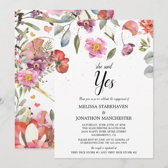 Söt Vår Blommigt sa ja Förlovningsfest Inbjudningar (Fram/baksida)