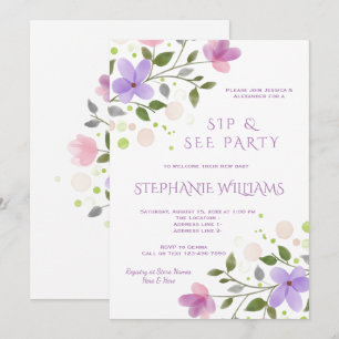 Söt Vår Blommigt Watercolor Sip & Se Inbjudningar