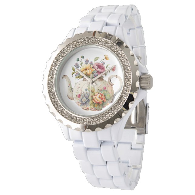 Söt Vår blommor Elegant Tekanna  Watch Armbandsur (Vinklad)