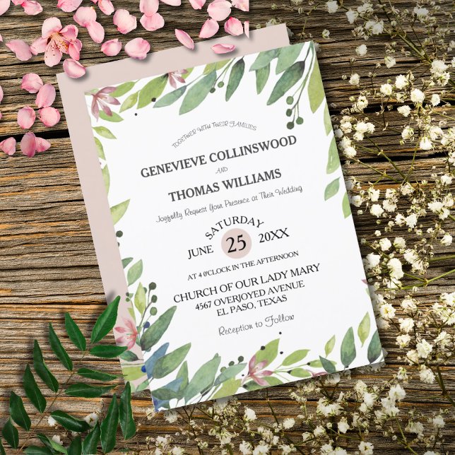 Söt Vår Botanias  Rosa Bröllop Inbjudningar (Pretty Pink Floral Botanical Wedding Invitation)