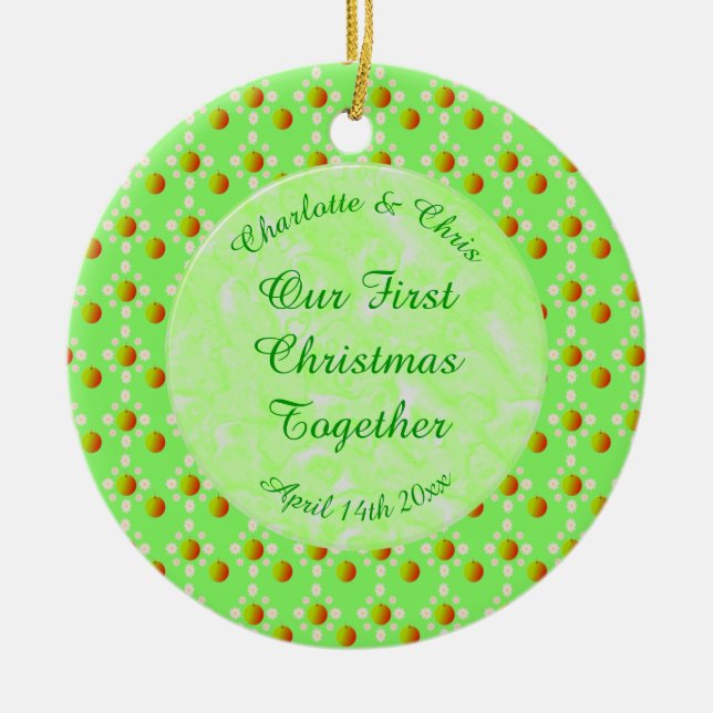 Söt Vår bröllop Apple blommar och äpplen Julgransprydnad Keramik (Framsidan)