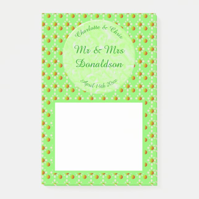 Söt Vår bröllop Apple blommar och äpplen Post-it Block (Framsida)
