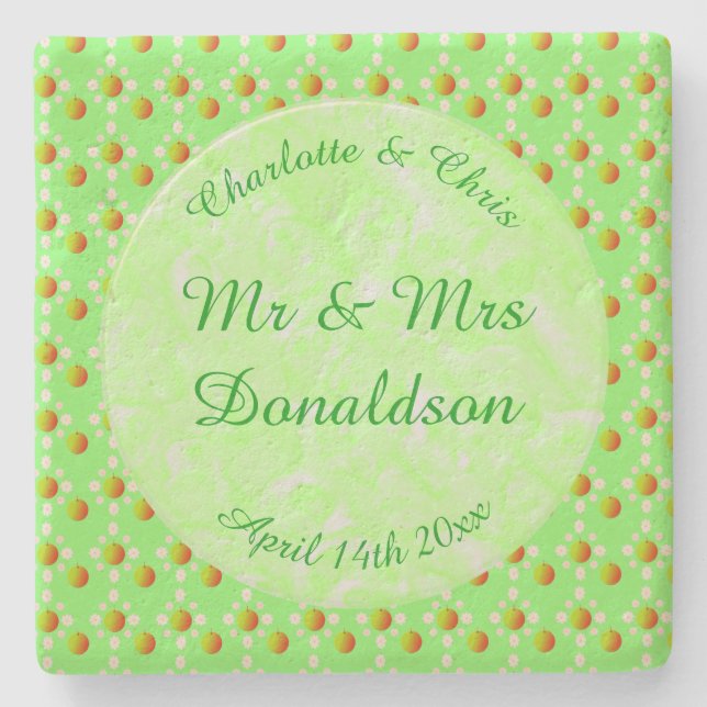 Söt Vår bröllop Apple blommar och äpplen Stenunderlägg (Framsidan)