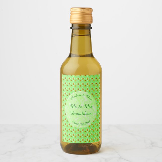 Söt Vår bröllop Apple blommar och äpplen Vinetikett (Framsida)