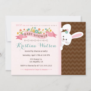 Söt Vår Bunny Girl Baby Shower-inbjudan Inbjudningar