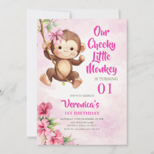 Söt vår busiga lilla apa Safari 1-årsdag Inbjudningar
