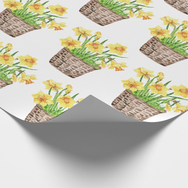 Söt Vår Daffodils Blommigt Basket Presentpapper (Hörn)