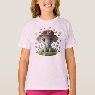 Söt vår elefant virkad stil t shirt