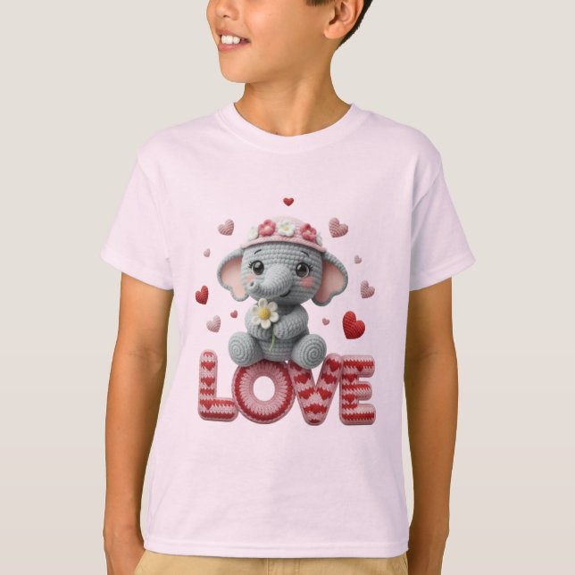 Söt vår kärlek elefant virkad barnkammardesign  t shirt (Framsida)