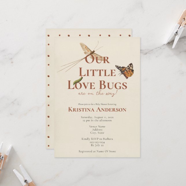 Söt vår lilla kärleksbugs bebisfest-inbjudan inbjudningar (Fram/Back In Situ)