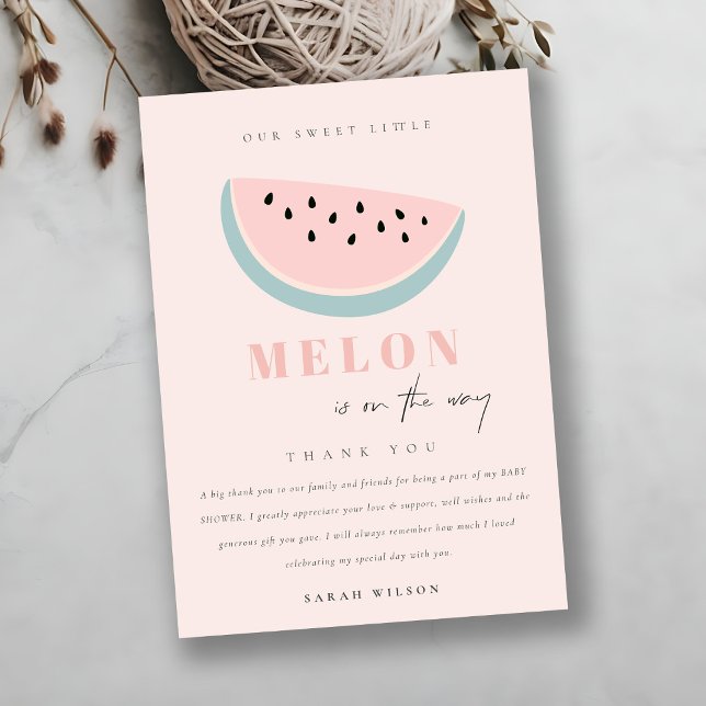 Söt vår lilla melon Pastell Rosa Baby Shower Tack Kort (Skapare uppladdad)