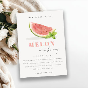 Söt vår lilla melon vattenfärg röd baby shower tack kort