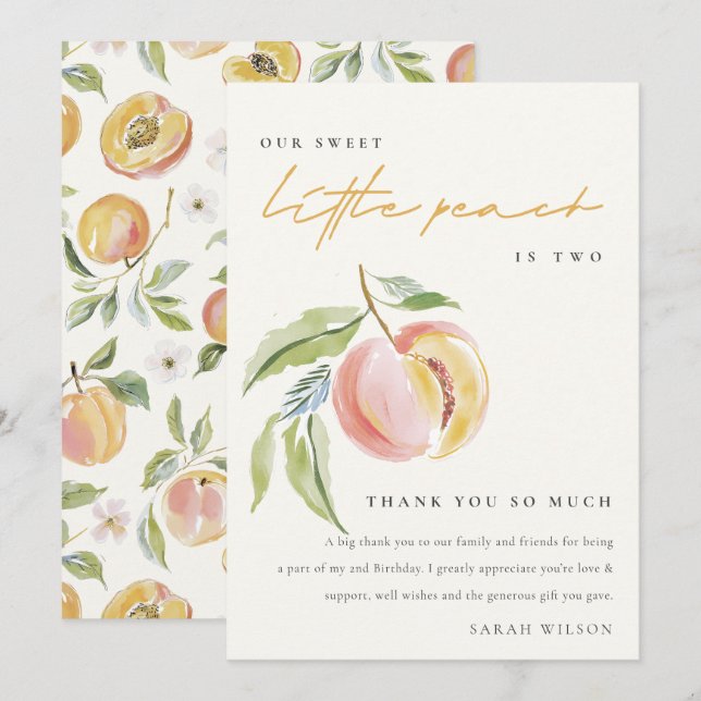 Söt vår lilla söta persika vattenfödelse tack kort (Fram/baksida)