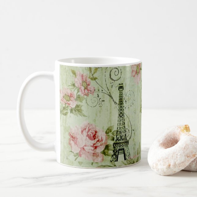 söt vår mynta rosa blommigt paris eiffel torn kaffemugg (Med munk)