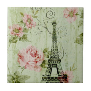 söt vår mynta rosa blommigt paris eiffel torn kakelplatta