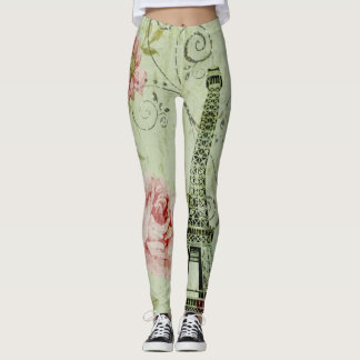 söt vår mynta rosa blommigt paris eiffel torn leggings