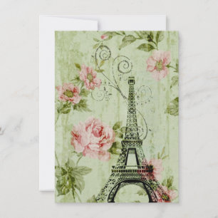 söt vår mynta rosa blommigt paris eiffel torn tack kort