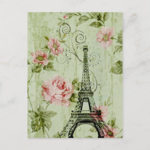söt vår myntmynta rosa blommigt paris eiffel torn vykort