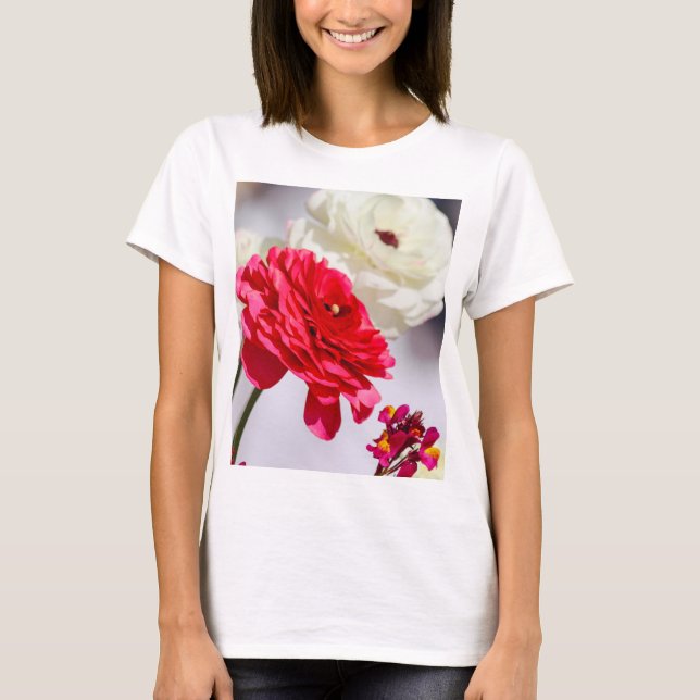 Söt Vår Peonies T Shirt (Framsida)
