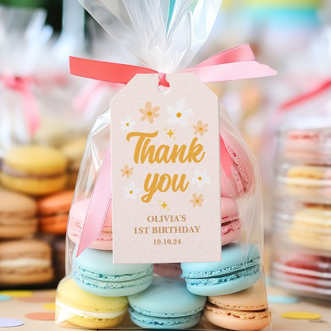 Söt vår Rosa Gul Margerita Tack Födelsedag Presentetikett (Skapare uppladdad)