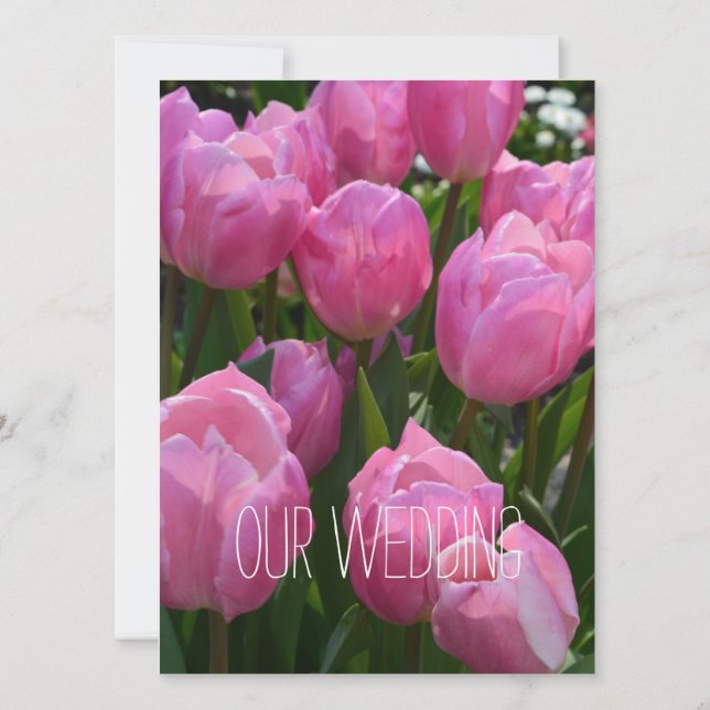 Söt vår rosa tulpanblommor Christian bröllop Inbjudningar (Baksida)