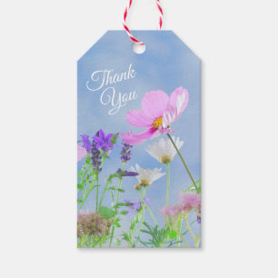 Söt Vår Rosa Vild Flowers Tack Presentetikett