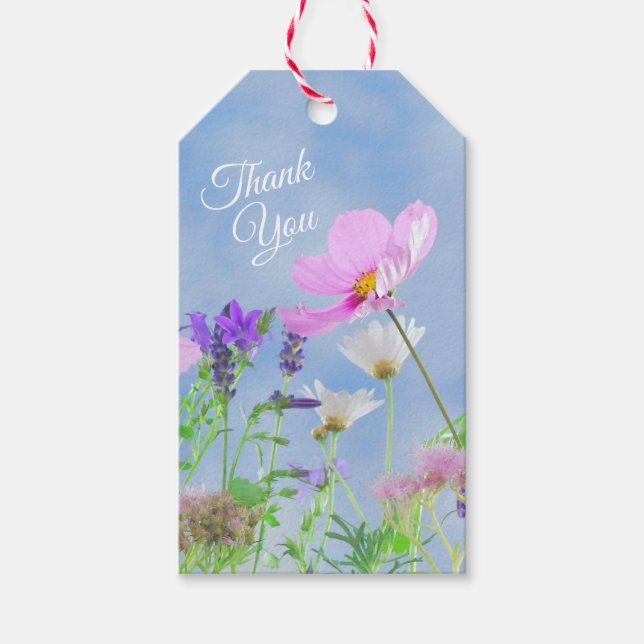 Söt Vår Rosa Vild Flowers Tack Presentetikett (Framsidan)