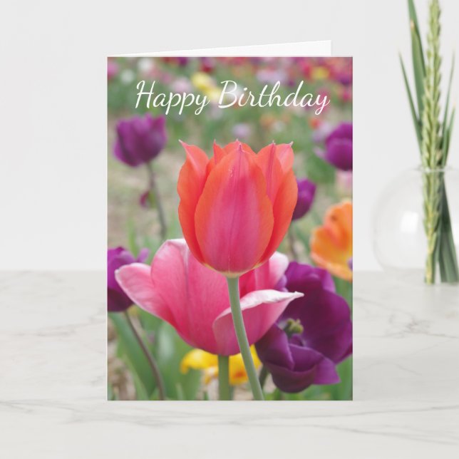 Söt Vår Tulips Birthday Tack Kort (Framsida)