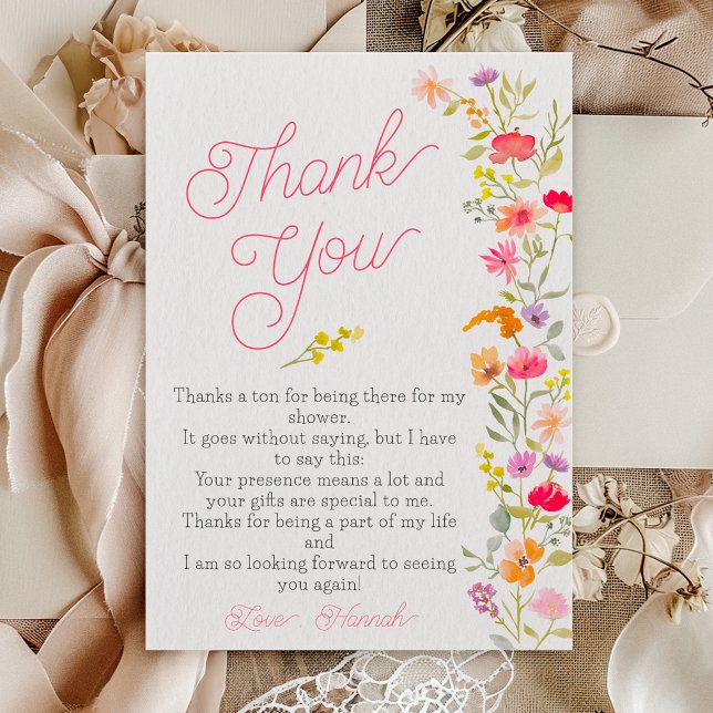 Söt vår vildblommor blommigt möhippa tack kort (Pretty spring wildflowers floral bridal shower thank you card)