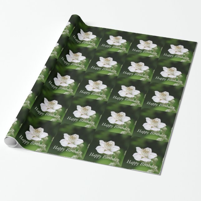 Söt vår vita hallonbär, blomsterfotografi presentpapper (Utrullad)