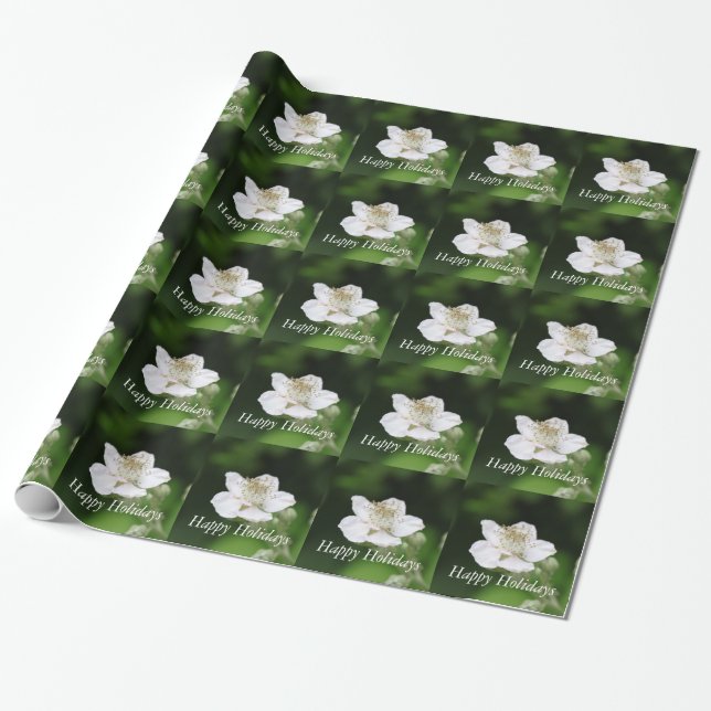 Söt vår vita hallonbär, blomsterfotografi presentpapper (Utrullad)