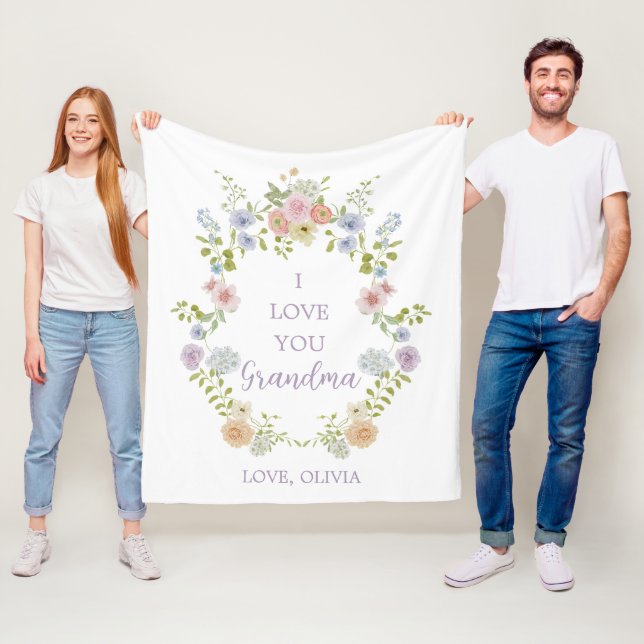 Söt Vår Wildblommor | Kärlek You Grandma Fleecefilt (På plats)