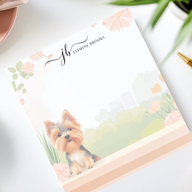 Söt vår Yorkshire Terrier Blommor Personlig Anteckningsblock (Skapare uppladdad)