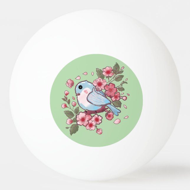 Söt vårblåfågel & körsbärsblomssvattenfärg A Pingisboll (Framsidan)
